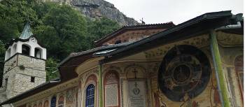 A painted monastery on the Bulgaria & Romania on Foot trip